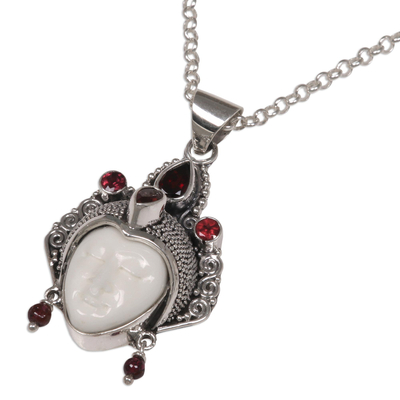 Garnet pendant necklace, 'Queen of Sumatra' - Handmade Sterling Silver and Garnet Pendant Necklace