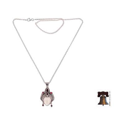 Halskette mit Granat-Anhänger - Handgefertigte Halskette mit Anhänger aus Sterlingsilber und Granat
