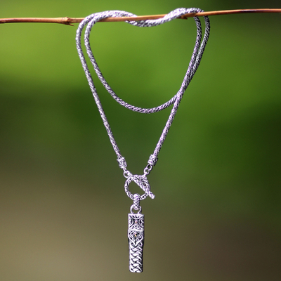 Men's sterling silver pendant necklace, 'Dragon Palace' - Men's Sterling Silver Pendant Necklace