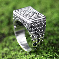 Men's sterling silver ring, 'Waterfall' - Men's Handmade Sterling Silver Signet Ring from Indonesia
