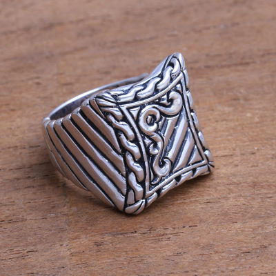 Men's sterling silver ring, 'Royal Fern' - Handcrafted Men's Sterling Silver Signet Ring