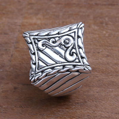 Men's sterling silver ring, 'Royal Fern' - Handcrafted Men's Sterling Silver Signet Ring