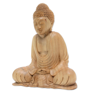 Wood sculpture, 'Buddha's Gesture' - Hand Made Wood Sculpture from Indonesia