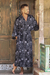Men's rayon batik robe, 'Midnight Stars' - Men's Black Batik Patterned Robe (image 2b) thumbail