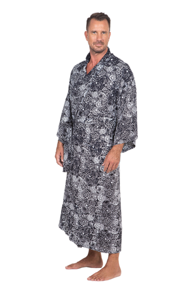 Herren-Robe aus Viskose-Batik - Schwarze Herrenrobe mit Batikmuster