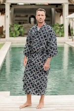 Men's cotton batik robe, 'Midnight Fireworks' - Men's Batik Cotton Robe