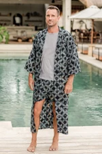 Men's cotton batik robe, 'Midnight Fireworks' - Men's Batik Cotton Robe