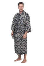 Men's cotton batik robe, 'Midnight Fireworks' - Men's Batik Cotton Robe