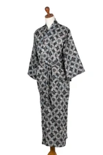 Men's cotton batik robe, 'Midnight Fireworks' - Men's Batik Cotton Robe