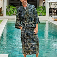 Featured review for Mens cotton batik robe, Star Quest