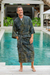 Men's cotton batik robe, 'Star Quest' - Men's Dark Blue and Yellow Batik Cotton Robe from Bali (image 2) thumbail