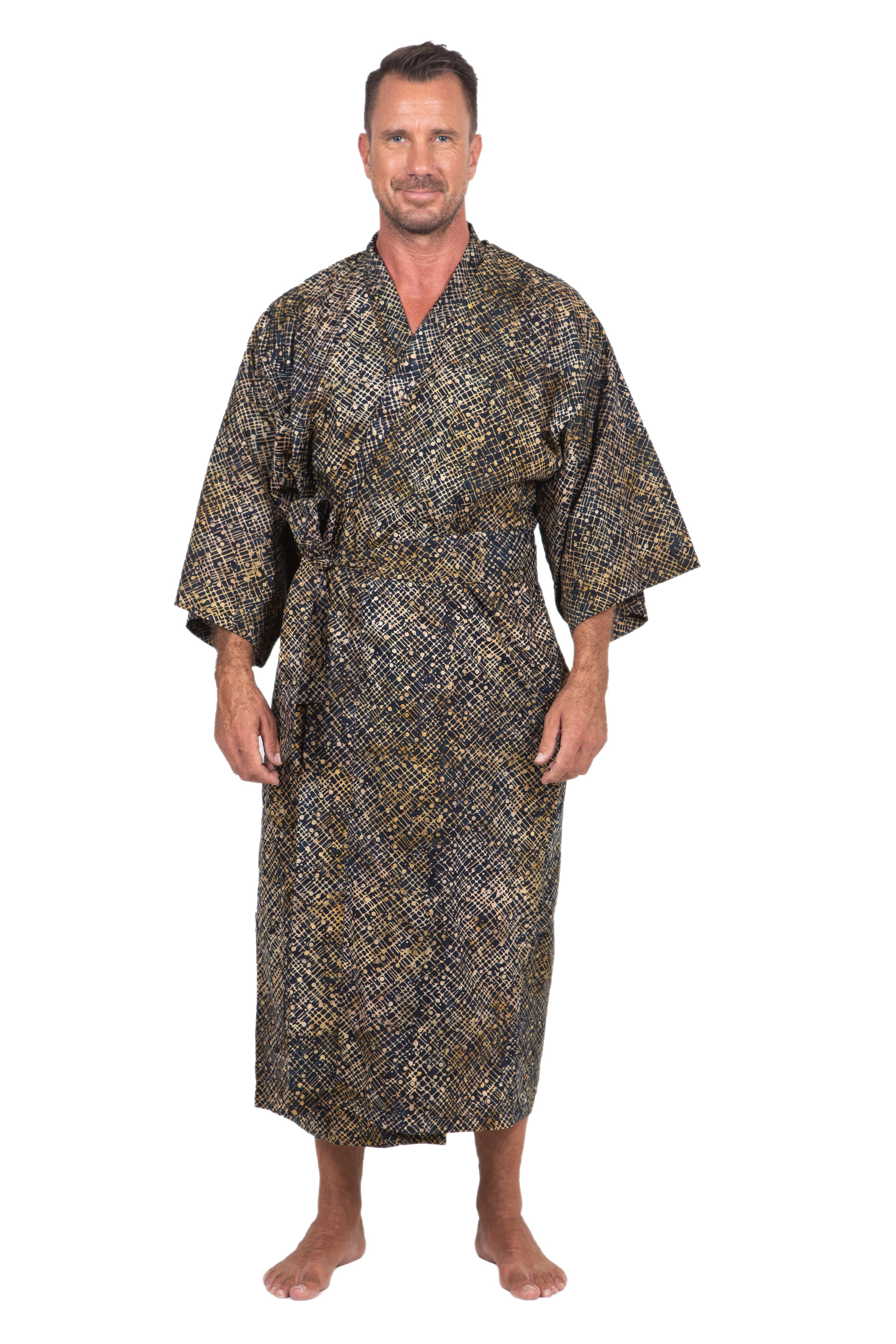 UNICEF Market | Men's Dark Blue and Yellow Batik Cotton Robe from Bali ...