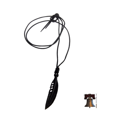 Men's leather pendant necklace, 'Crow Feather Totem' - Hand Carved Horn Necklace on Leather Cords