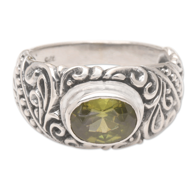 Peridot solitaire ring, 'Java Legacy' - Hand Made Peridot and Sterling Silver Ring
