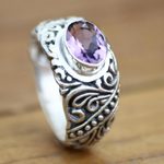 Amethyst solitaire ring, 'Java Legacy' - Sterling Silver and Amethyst Ring