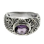Amethyst solitaire ring, 'Java Legacy' - Sterling Silver and Amethyst Ring