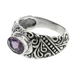 Amethyst solitaire ring, 'Java Legacy' - Sterling Silver and Amethyst Ring