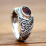 Garnet solitaire ring, 'Java Legacy' - Garnet solitaire ring