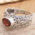 Garnet solitaire ring, 'Bali Heritage' - Hand Crafted Sterling Silver and Garnet Ring (image 2) thumbail