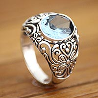 Blue topaz cocktail ring, 'Mythical Oasis' - Handmade Sterling Silver and Blue Topaz Cocktail Ring