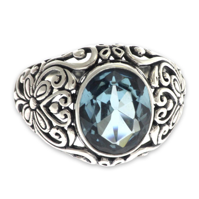 Blue topaz cocktail ring, 'Mythical Oasis' - Handmade Sterling Silver and Blue Topaz Cocktail Ring