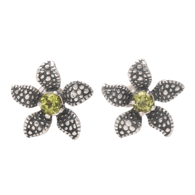 Peridot and Sterling Silver Flower Earrings