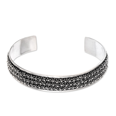 Sterling silver floral bracelet, 'Pikun Nights' - Sterling silver floral bracelet