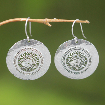 Sterling silver floral earrings, 'Starlight Bucklers' - Floral Sterling Silver Dangle Earrings