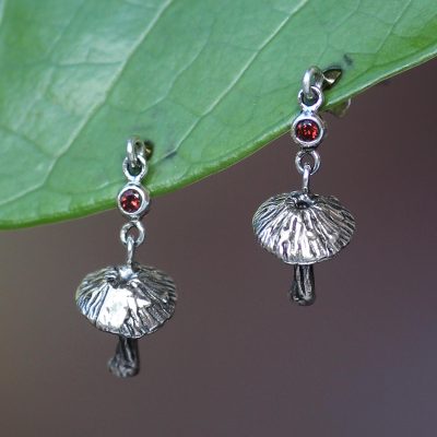 Amethyst floral earrings, 'Royal Mushrooms' - Amethyst floral earrings
