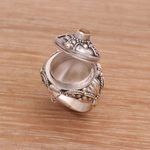 Citrine locket ring, 'Crusader's Secret' - Cross Motif Citrine Locket Ring from Bali