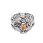Citrine locket ring, 'Crusader's Secret' - Cross Motif Citrine Locket Ring from Bali