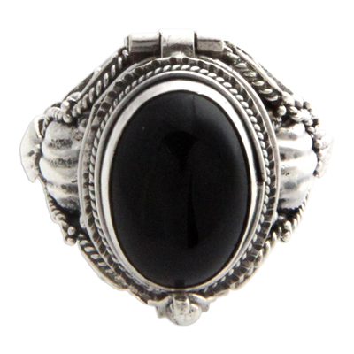 Onyx cocktail ring, 'Goth Secrets' - Sterling Silver Ring with Onyx Top Compartment