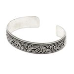 Sterling silver cuff bracelet, 'Fern Ribbon' - Artisan Crafted Sterling Silver Cuff Bracelet