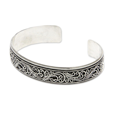 Artisan Crafted Sterling Silver Cuff Bracelet - Fern Ribbon | NOVICA