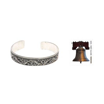 Sterling silver cuff bracelet, 'Fern Ribbon' - Artisan Crafted Sterling Silver Cuff Bracelet