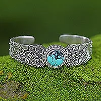 Sterling silver cuff bracelet, 'Earth Vignette' - Sterling silver cuff bracelet