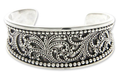 Sterling silver cuff bracelet, 'Island Fern Tree' - Sterling silver cuff bracelet