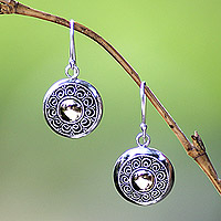 Gold accent flower earrings, 'Golden Sunflowers' - Handcrafted Silver and Gold Accent Earrings from Indonesia