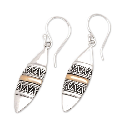 Gold accent dangle earrings, 'Golden Bali Surfboards' - Hand Made Sterling Silver and 18k Gold Earrings