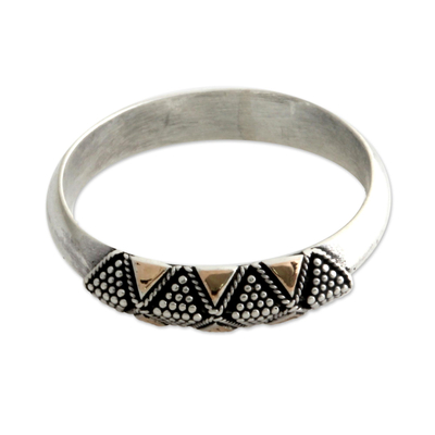 anillo de banda con detalles dorados - Anillo superpuesto moderno de plata y oro