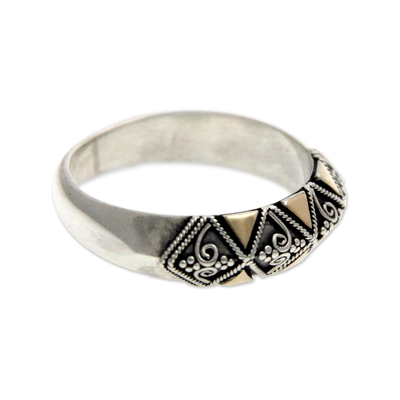 Gold accent band ring, 'Golden Garden' - Modern Silver and Gold Overlay Ring