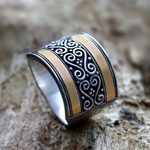 Gold accented sterling silver band ring, 'Celuk Gates' - Sterling Silver and 18k Gold Plated Ring