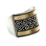 Gold accented sterling silver band ring, 'Celuk Gates' - Sterling Silver and 18k Gold Plated Ring