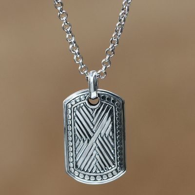 Men's sterling silver pendant necklace, 'Ancient Fortress' - Men's Hand Made Sterling Silver Pendant Necklace