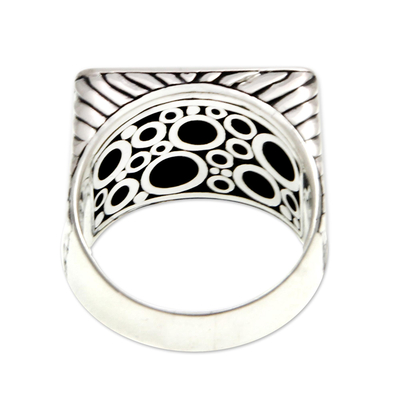 Men's sterling silver signet ring, 'Ancient Fortress' - Men's Handcrafted Sterling Silver Signet Ring
