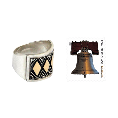 Gold accent band ring, 'Tribal Rhythms' - Hand Made 18k Gold Accent Band Ring