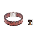 Men's sterling silver and leather wristband bracelet, 'Weaver' - Men's Brown Leather Wristband Bracelet