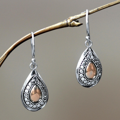 Gold plated dangle earrings, 'April Sun' - Gold Plated and Sterling Silver Dangle Earrings