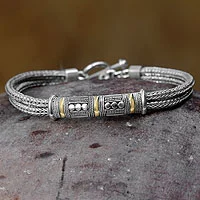 Sterling silver bracelet, 'Puri Naga' - Sterling Silver with 18k Gold Accented Women's Bracelet 