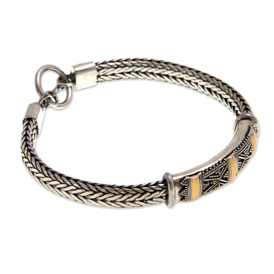 Sterling silver bracelet, 'Tanah Lot Mystery' - Fair Trade Gold Accent and Sterling Silver Chain Bracelet